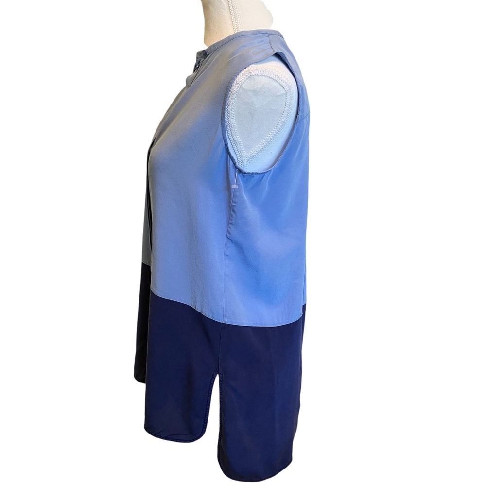 Vince Silk Colorblock Sleeveless Blouse in Blue. SP Small Petite - Picture 5 of 11